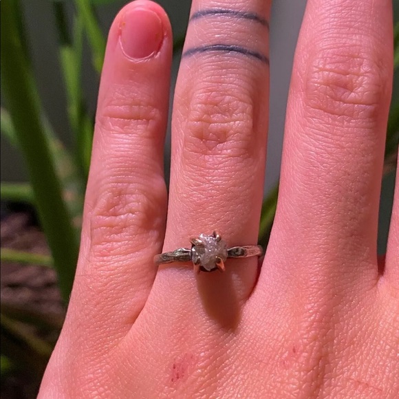 14k white gold and rose gold raw diamond ring
